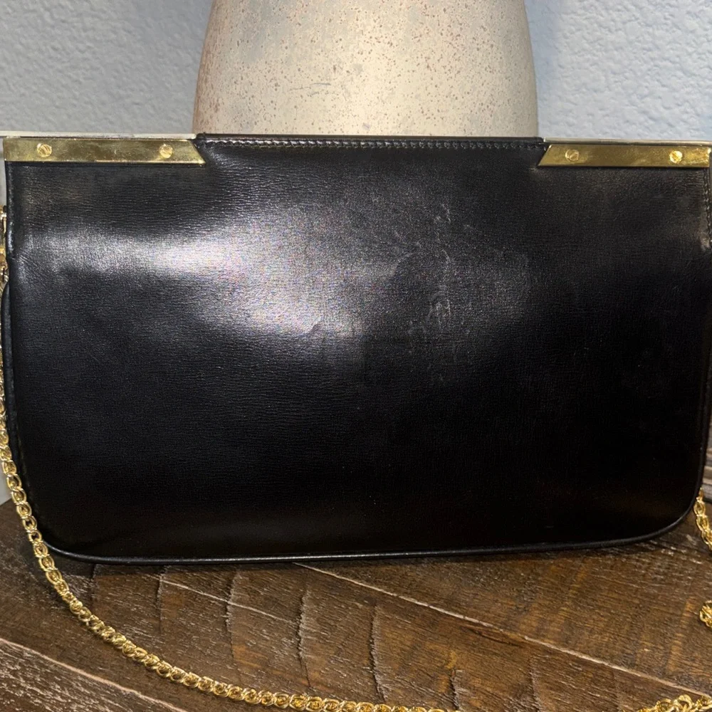Bally‎ Black Leather Clutch/crossbody with Gold Accents bag